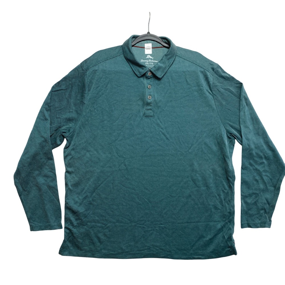 Tommy Bahama Polo Shirt Mens XXL Teal Micro-Stripe Long Sleeve Button-Down